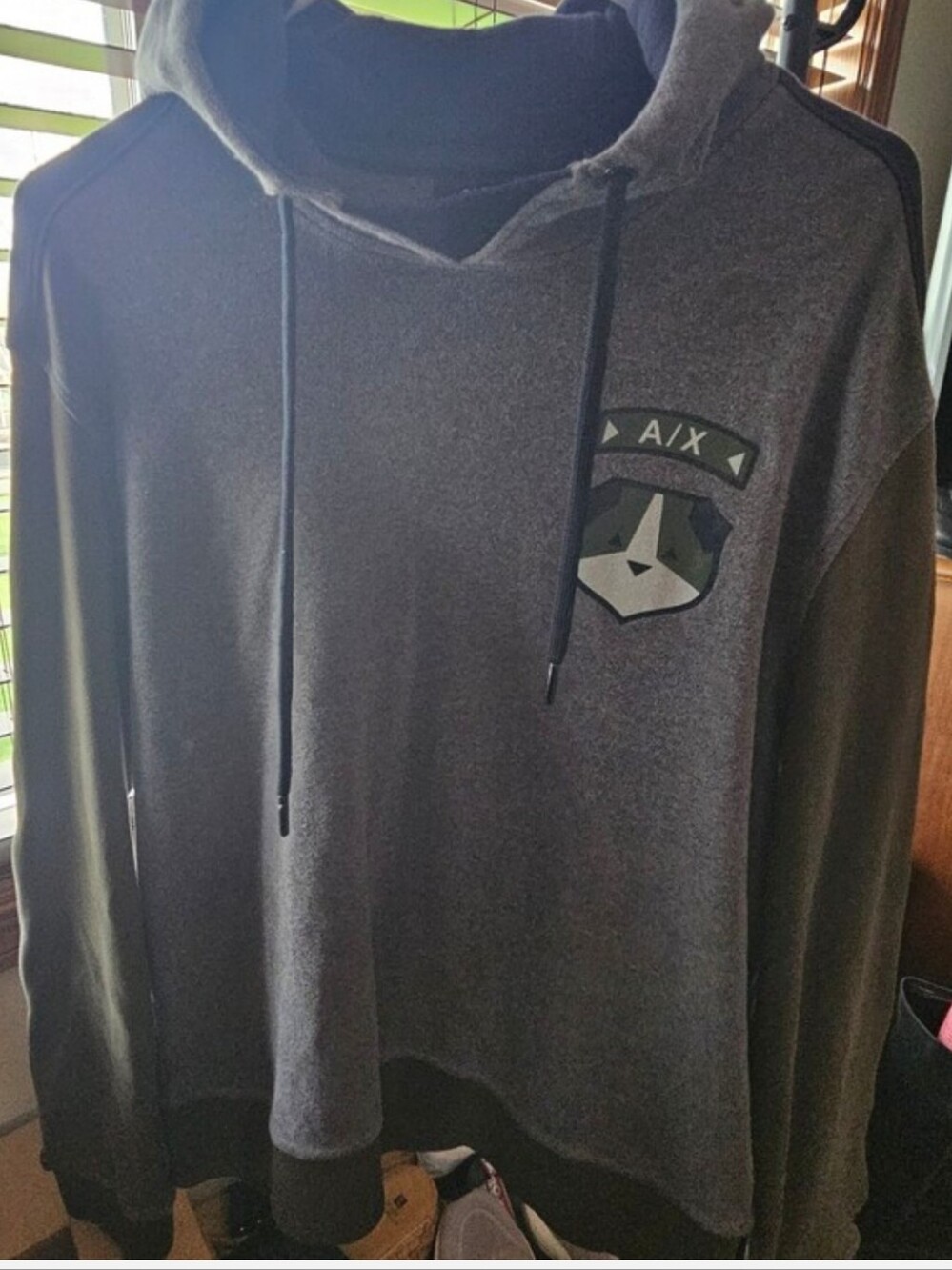 A/X Armani Exchange Men's Gray/Green Hooded Sweater